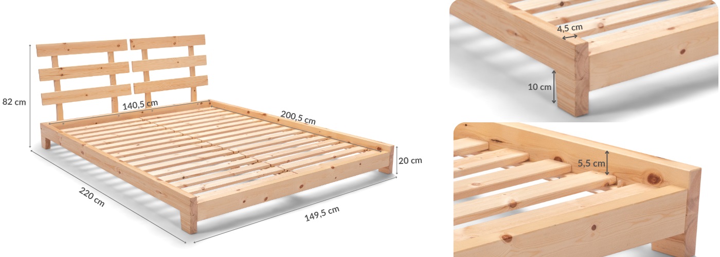 Wymiary Łóżko Futon Aischa 140cm