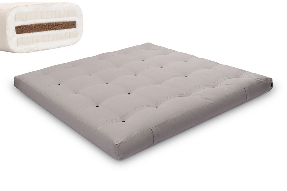 Matelas 200x200 naturel avec coco et 2x latex - Futon Comfort Relax - Pascall Gris
