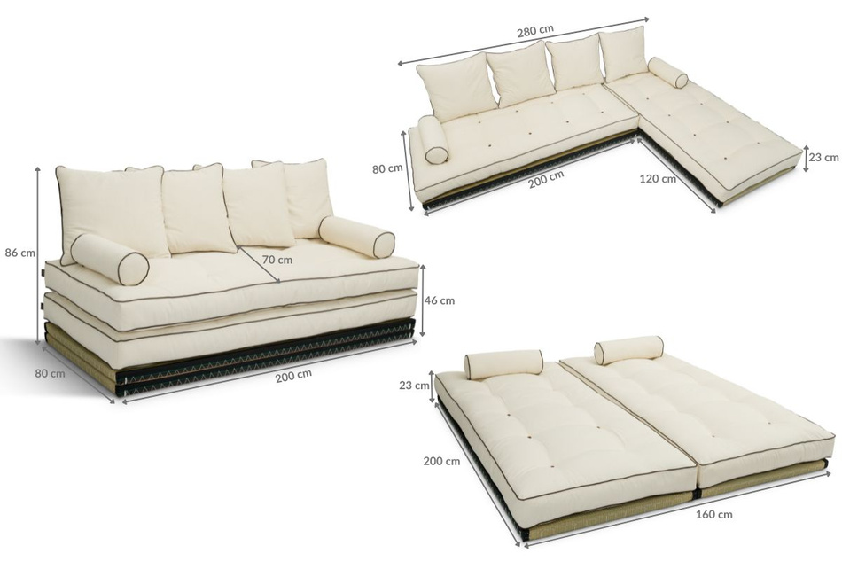 Canape d’angle Tatami Medium Duo Coco Kedro 80x200 - Pascall Futon Ecru