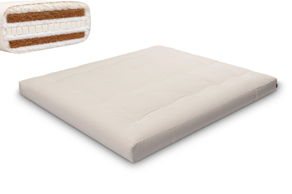 Matelas 180x200 naturel avec de la laine, latex et 2x coco - Futon Comfort Wool Hard - Pascall Ecru