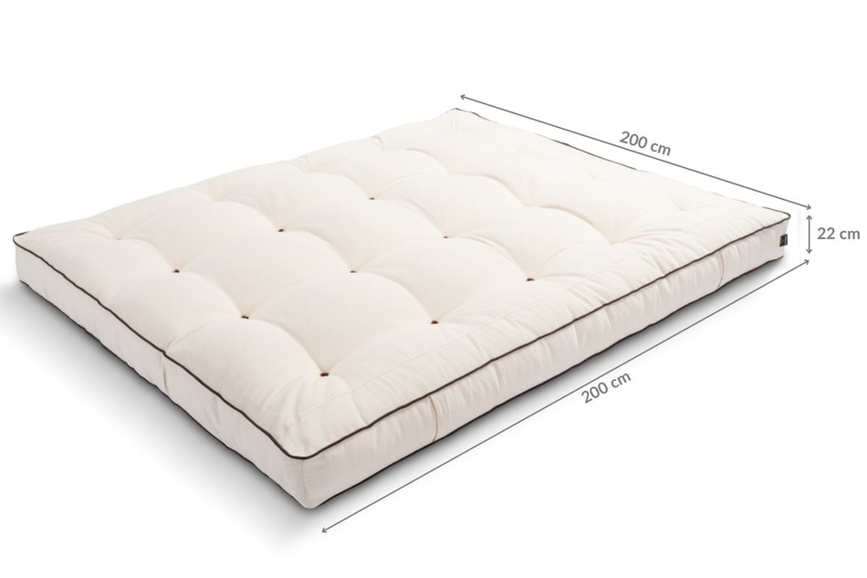 Matelas 200x200 naturel avec de la laine, coco et 2x latex - Futon Comfort Wool Kedro - Pascall Ecru