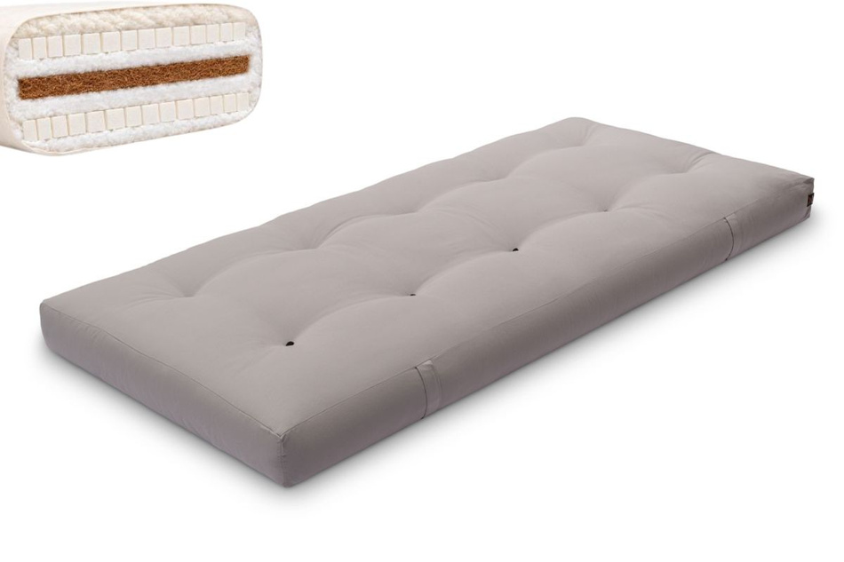 Matelas 90x200 naturel avec de la laine, coco et 2x latex - Futon Comfort Wool - Pascall Gris