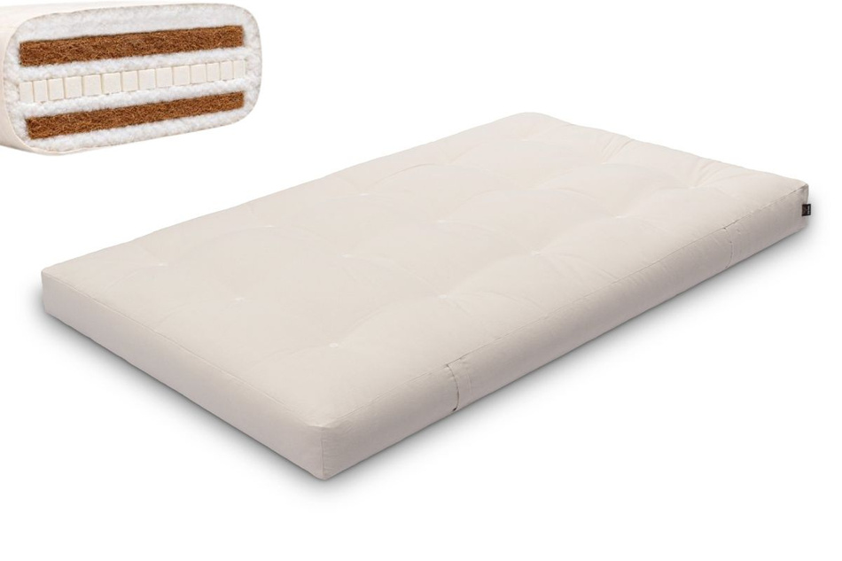 Matelas 120x200 naturel avec latex et 2x coco- Futon Comfort Relax Hard - Pascall Ecru