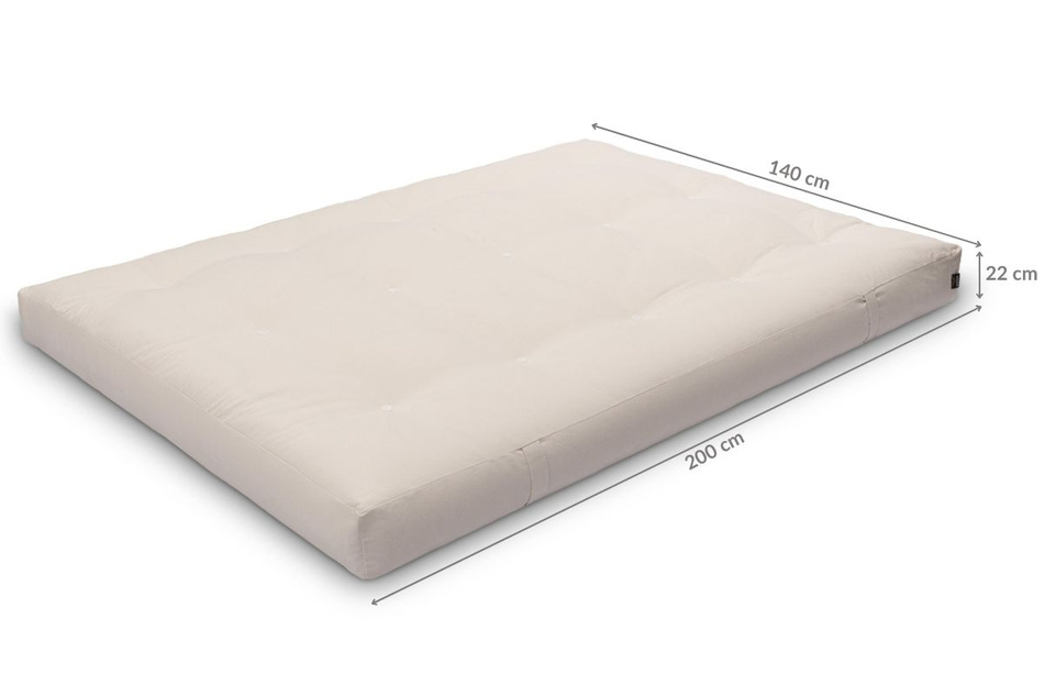 Matelas 140x200 naturel avec latex et 2x coco- Futon Comfort Relax Hard - Pascall Ecru