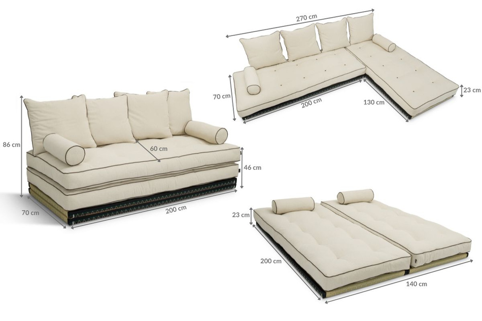 Canape d’angle Tatami Medium Duo Coco Kedro 70x200 - Pascall Futon Lin