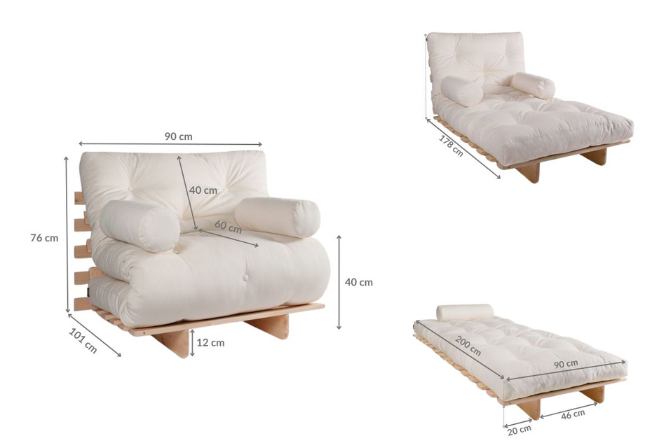 Canapé de jardin 90×200 cm dépliable – Freedom Classic – Pascall Futon Beige