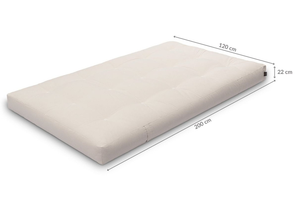 Matelas 120x200 naturel avec de la laine, coco et 2x latex - Futon Comfort Wool - Pascall Gris