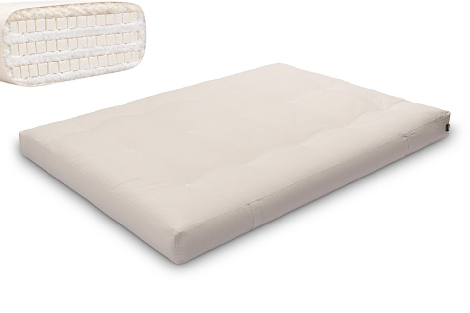 Matelas 140x200 naturel avec latex - Futon Comfort Trio Latex Wool - Pascall Ecru