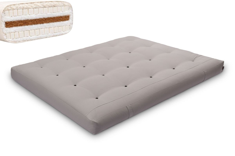 Matelas 160x200 naturel avec de la laine, coco et 2x latex - Futon Comfort Wool - Pascall Gris