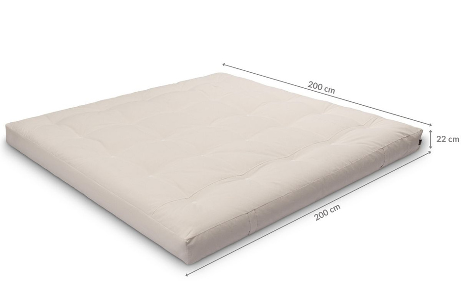 Matelas 200x200 naturel avec de la laine, coco et 2x latex - Futon Comfort Wool - Pascall Gris